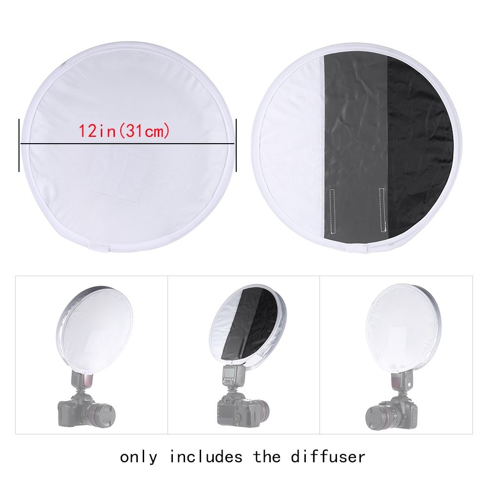 Multifunctional 12in/31cm Mini Portable Round On-camera Flash Speedlite Diffuser Softbox With White/Grey/Black Color For  Nikon Sigma Yongnuo Godox Neewer Vivitar Speedlight