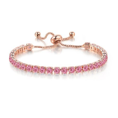Round Zircon Single Row Adjustable Pink Crystal Female Rose Gold Bracelet