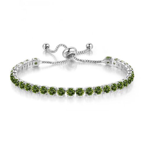 Round Single Row Adjustable Tea Green Stone Female White Gold Bracelet