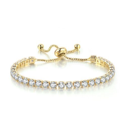 4mm Round Zircon Single Row Adjustable White Crystal Female Gold Bracelet