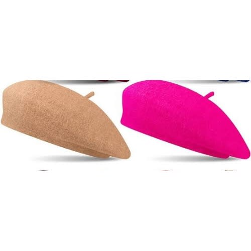 Set Of 2 Kids Plain Berets - Brown And Pink