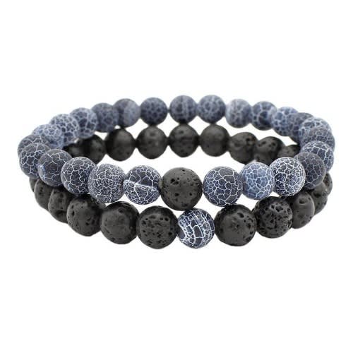 2 In 1 Crystal Matts Stone Beads Bracelet - Black, Blue & Grey