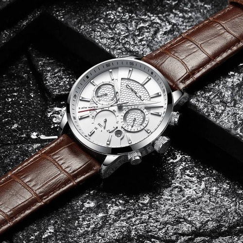 Crrju Silver Interior Leather Wristwatch - Brown