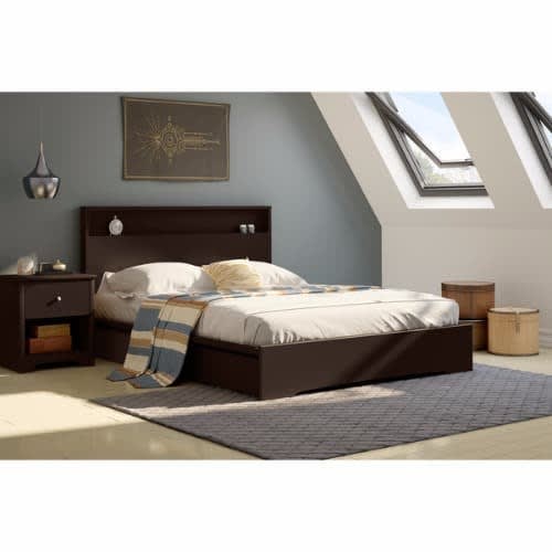 Queen Platform Bed With 2 Drawers - Brown