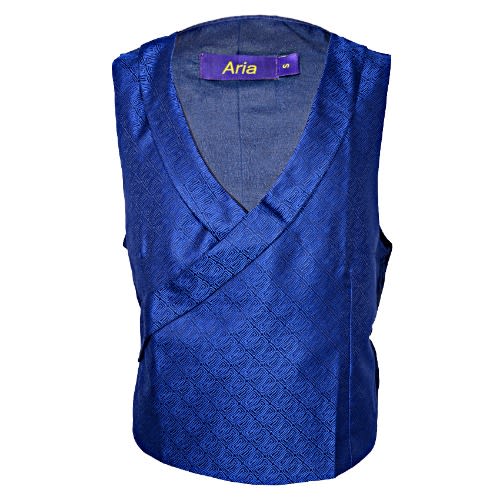 Wrap Around Patterned Men's Waistcoat With Lapel- Blue - Mwc-2815