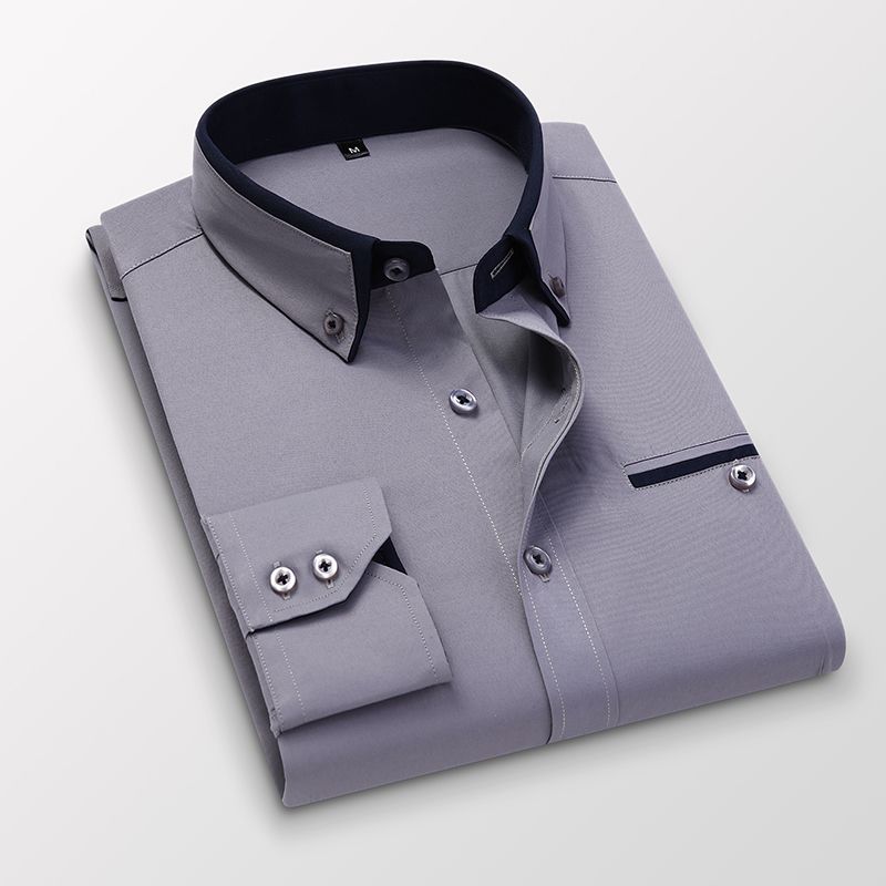 M-5XL Big Size Men's High Quality Business Formal Office Shirts Grey