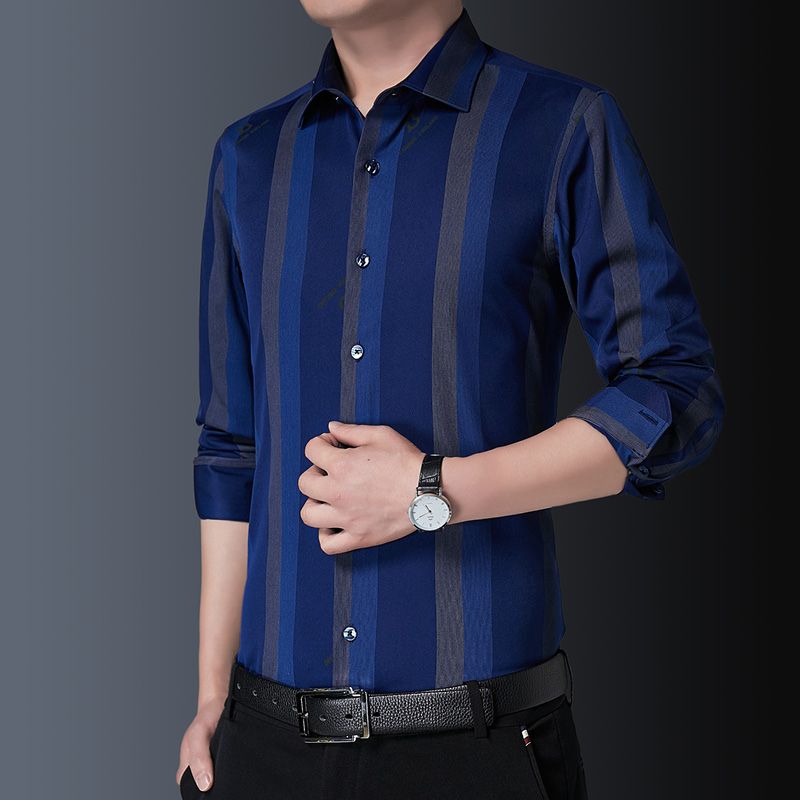 Big Size M-5XL Mens Long Sleeve Casual Shirt High Quality Business Office Shirt Blue