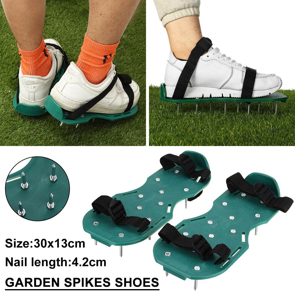Green/Black 4.2cm Nail Garden Grass Loose Soil Shoes Lawn Aerator Sandals Shoes 1 Pair Of Garden Spikes Shoes+ Wrench Green