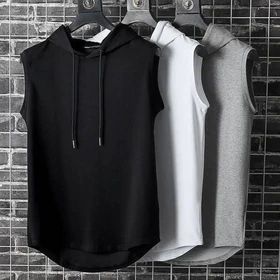 Men`s 3 In 1 Sleeveless Hoodie T-Shirts For Gym & Sport - Multi