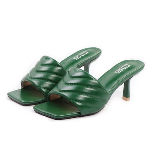 Stripe Quilted Mules - Green
