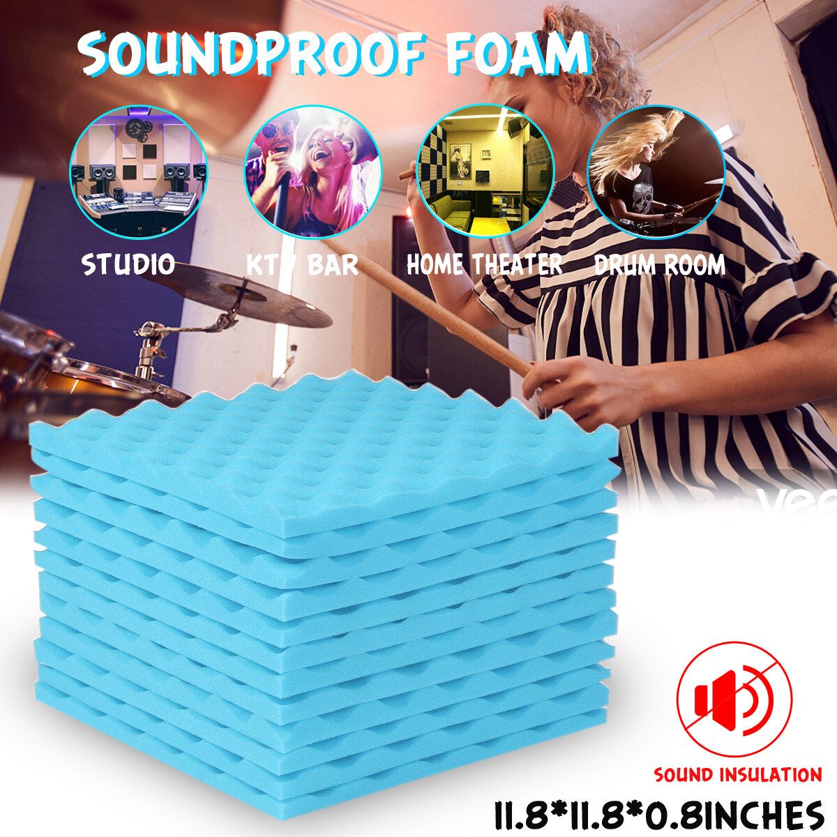 (30X30X2cm) Soundproofing Acoustic Foam Panel Record Studio Sound Proof Egg Crate Wall Tiles Studio Insulation Foam Sound Wedges For Studio Office Home Theater Sky Blue