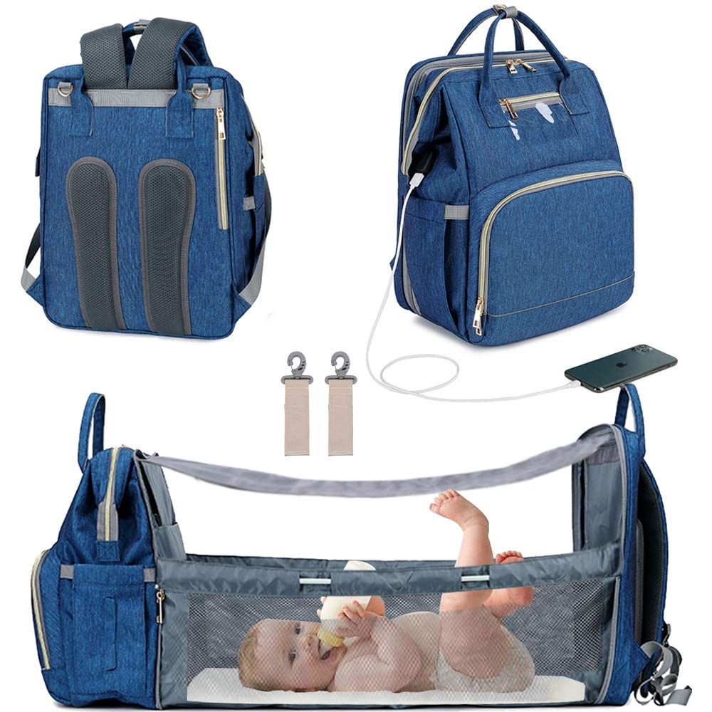 (Blue USB ZYB)Drop Shipping Large Capacity Diaper Bags