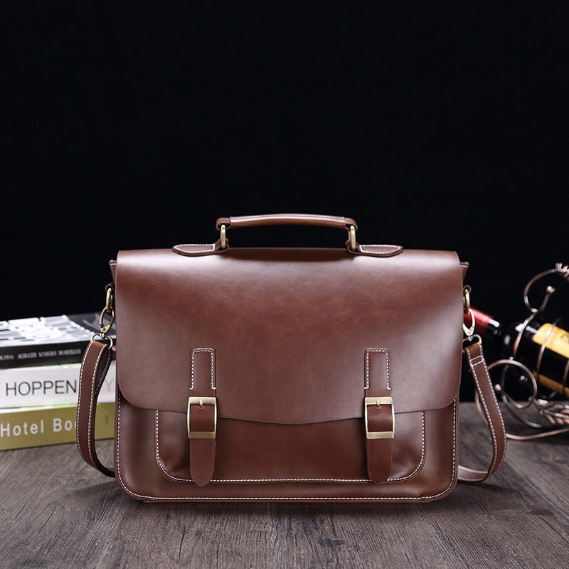 Business Office Men Briefcase Designer Brand Leather Tote Male Large Capacity Laptop Shoulder Bags Women Vintage Travel Handbag
