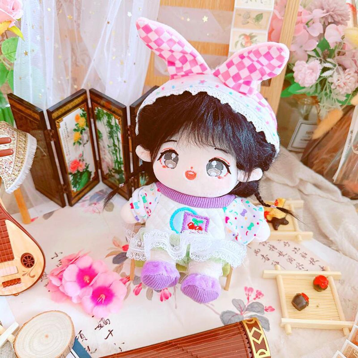 1 Set Cotton Doll Clothing 20cm Cotton Stuffed Doll Maid Costume Set Pink