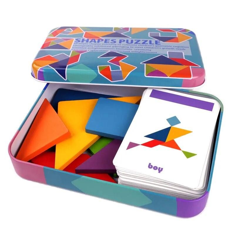 Colorful 3D Wooden Pattern Animal Jigsaw Puzzle Tangram Toy Kids Montessori Early Education Sorting Games Toys Children Gift