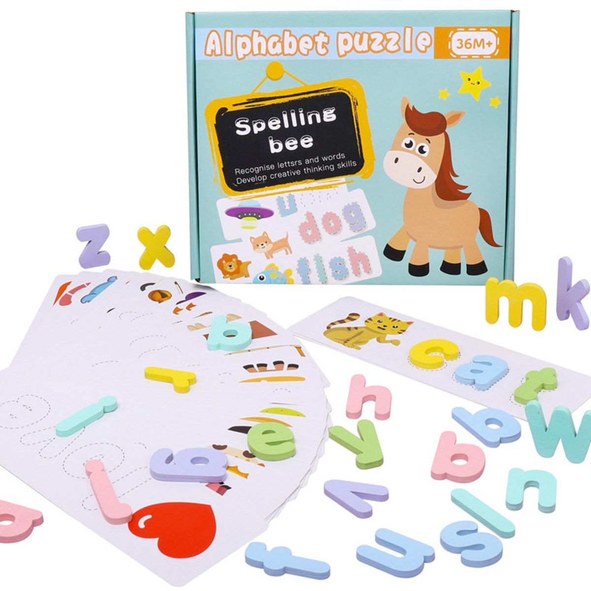 Wooden Word Spelling Practice Game Alphabet Learning Cards