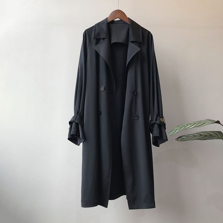 Long Loose Solid Color Windbreaker Jacket