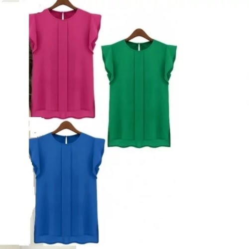 3 Set Women's Chiffon Short Tulip Sleeve Tops - Multicolour