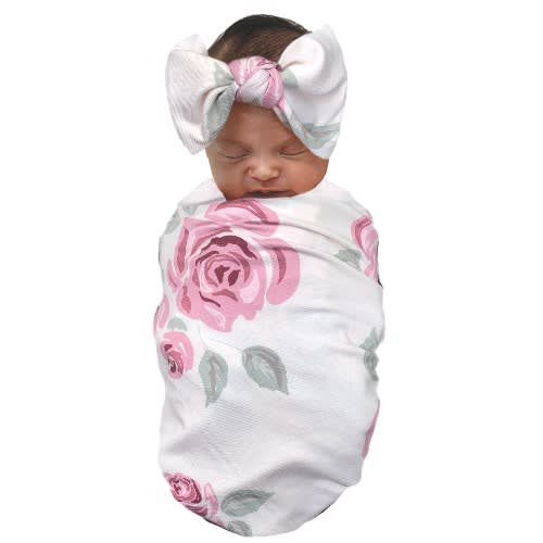 Baby Girl Floral Wrap And Headband Set
