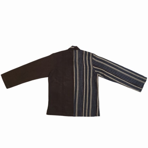 Handcrafted Brown Striped And Plain Button Down Aso Oke Shirt