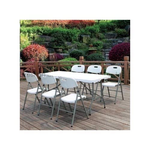 Rectangular 6Ft Plastic Table With 4 Chairs - White