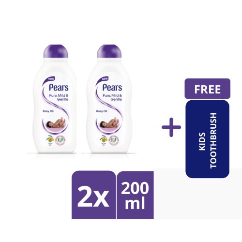 Baby Oil Pure Mild & Gentle That Protects 200ml Twin Pack + Free Kids Toothbrush