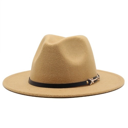 Unisex Fedora Hat With Leather Band & Buckle - Beige