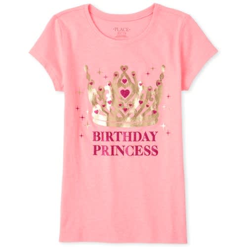 Girl's Metallic Glitters Birthday Princess Top- Pink