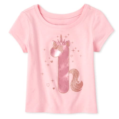 Girl's Metallic Glitters 1st Birthday Unicorn Top- Pink
