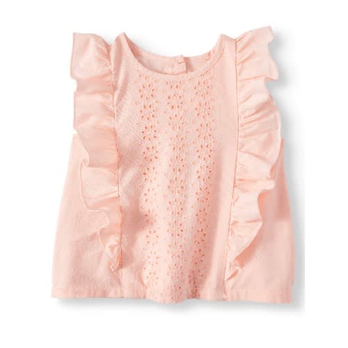 Baby Girl Eyelet Ruffle Top - Peach