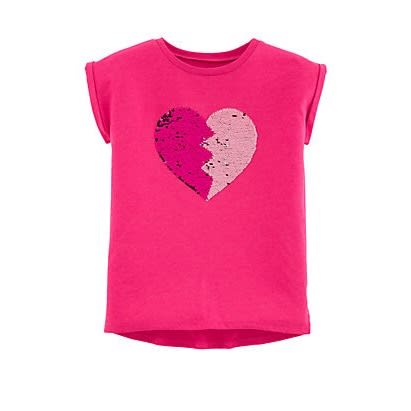 Girls Glitter Heart Bff Flip Sequin Top-pink