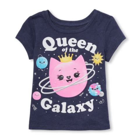 Girl Glitter 'queen Of The Galaxy' Graphic Top- Eve Blue