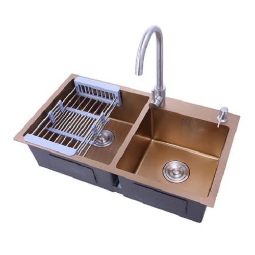 Double Bowl Stainless Steel Kitchen Sink- Gold