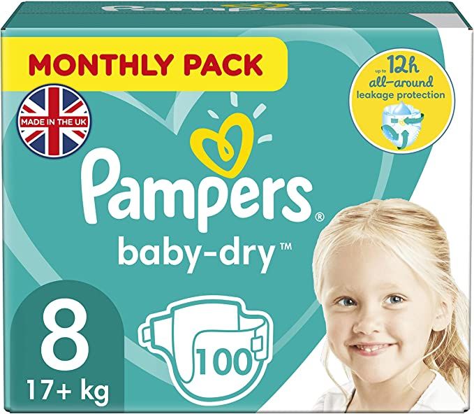 Baby Dry Nappies/Diapers, Size 8, 17+KG, (100ct).