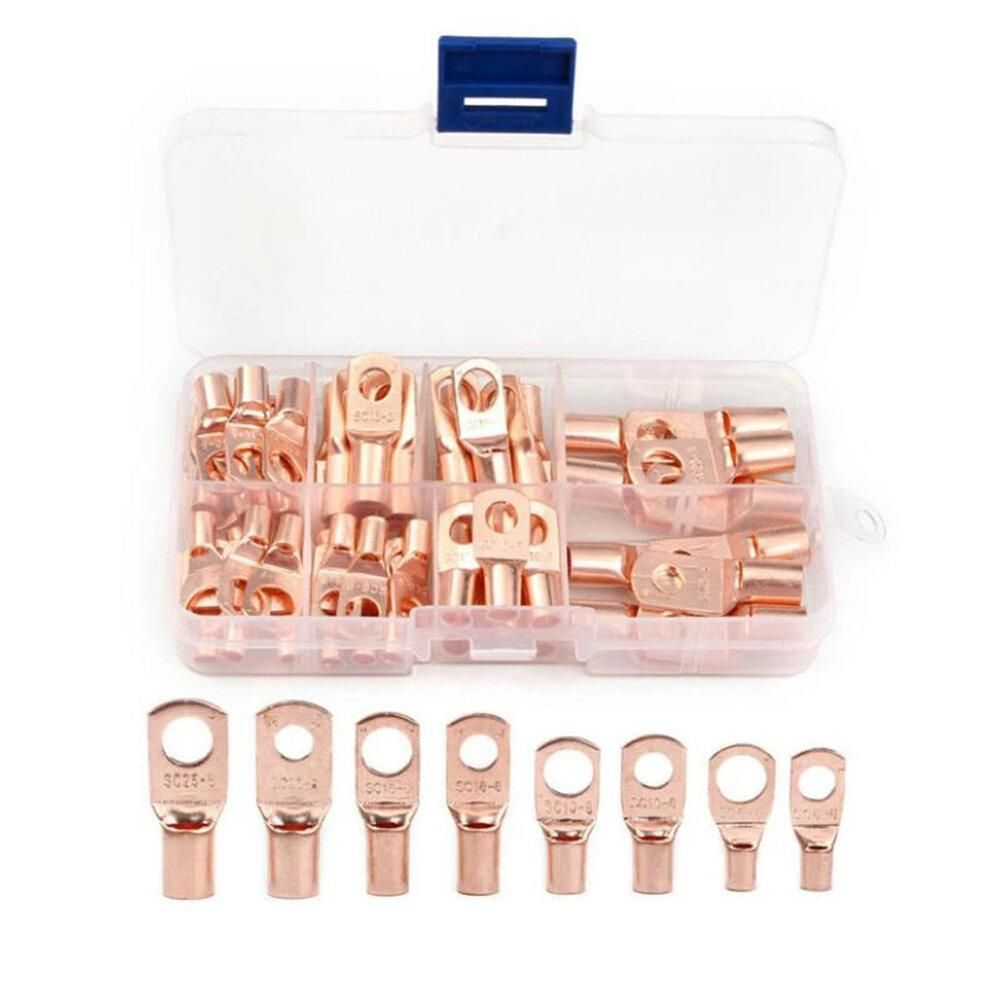 60pcs Wire Lug Connector Ring SC6-25 Copper Connectors Bare Cable Electric Crimp Terminal Connector Kit