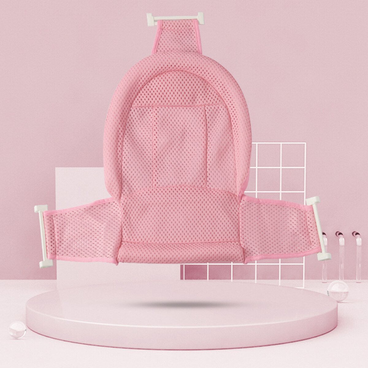 Adjustable Baby Bath Seat Safety Bathtub Bathing Shower Fold Net Cradle 3-Pink