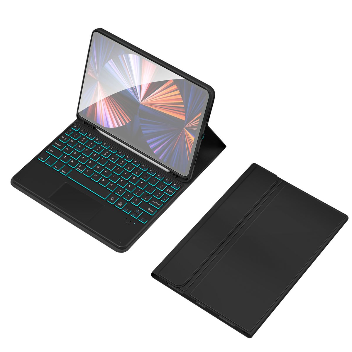 Wireless BT Keyboard Backlit USB Keypad With PU Leather