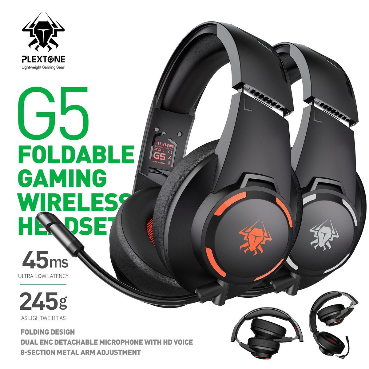 PLEXTONE G5 Gaming ANC Headset Foldable Wireless 45ms Low Latency with mic Noise Cancelling Earphone for Esports BT5.1