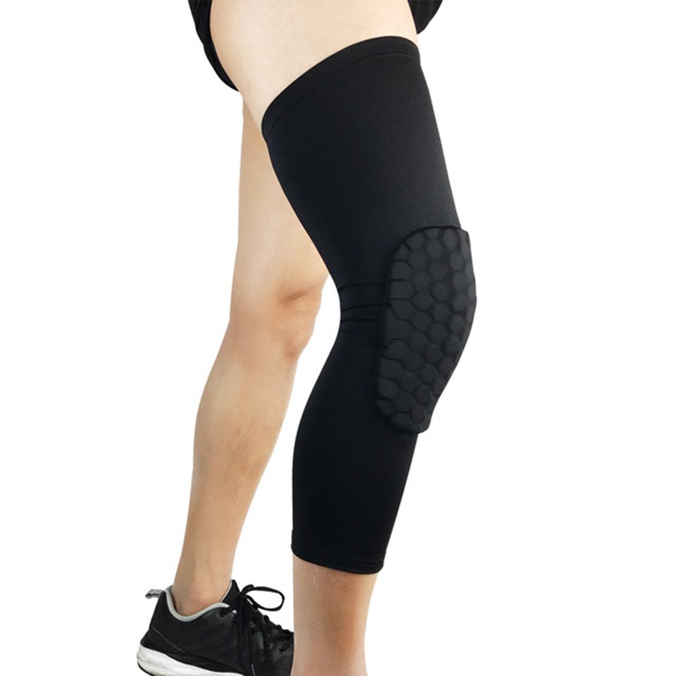 (Black)1 Piece Breathable Sports Football Basketball Knee Pads Honeycomb Knee Brace Leg Sleeve Calf Compression Knee Support Protection SAB