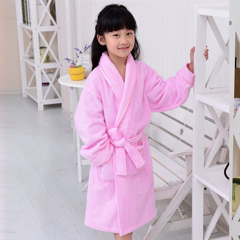 Winter Children's Bathrobe Cotton Kids Robe Baby Beach Bath Robe Kids Sleepwear Boy Girls Cartoon Bathrobe Teenager Bathrobes（#PINK）