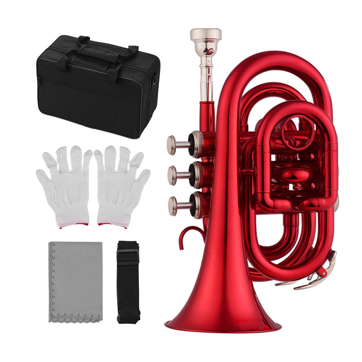 Mini Pocket Trumpet Bb Flat Brass Material Wind Instrument