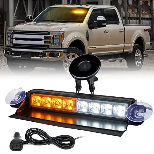 Xprite WhiteAmber LED Strobe Flashing Light Aluminum Windshi