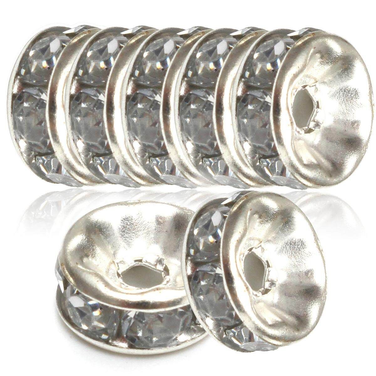 Details About 100pcs Czech Crystal Rhinestone Silver Rondelle Spacer Beads 6,8,10mm Transparent 8mm