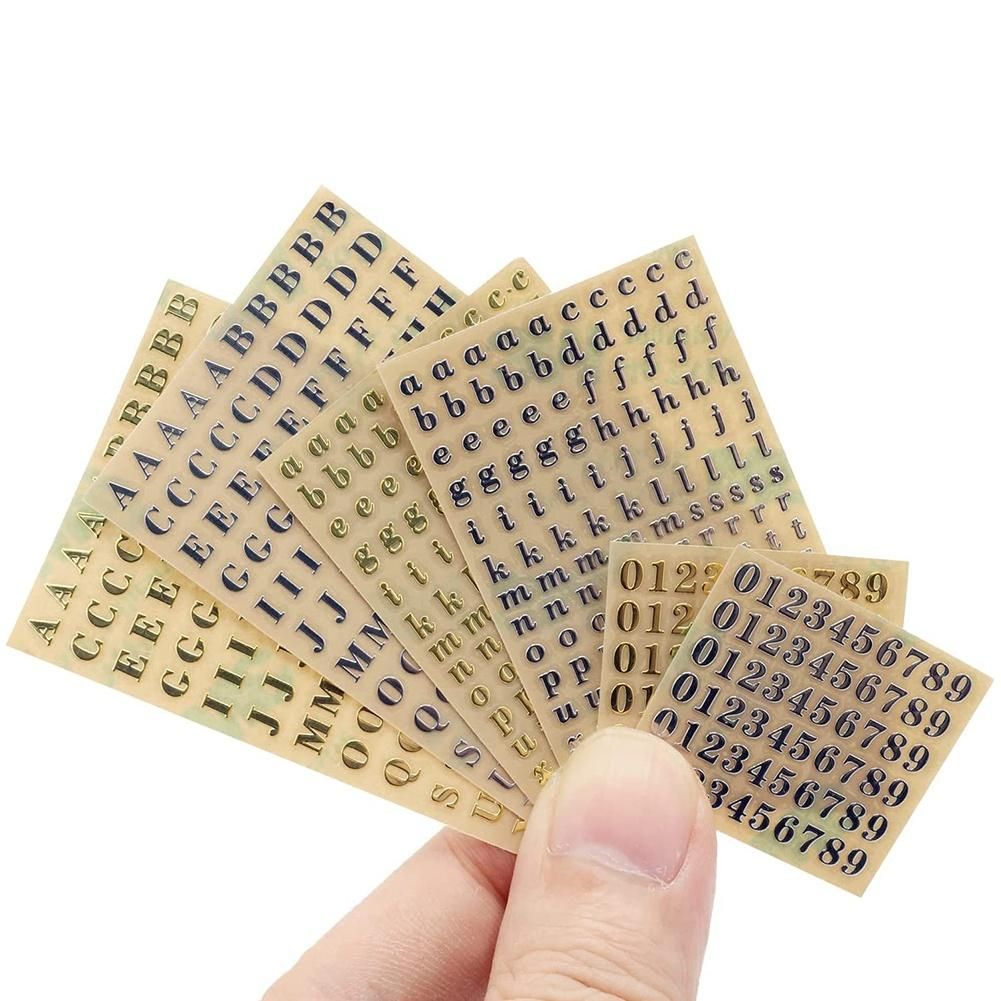 6 Sheets Small 012 Inch Alphabet Number Stickers Glitter Alloy Self Adhesive Letters Stickers GoldSilver 3mm
