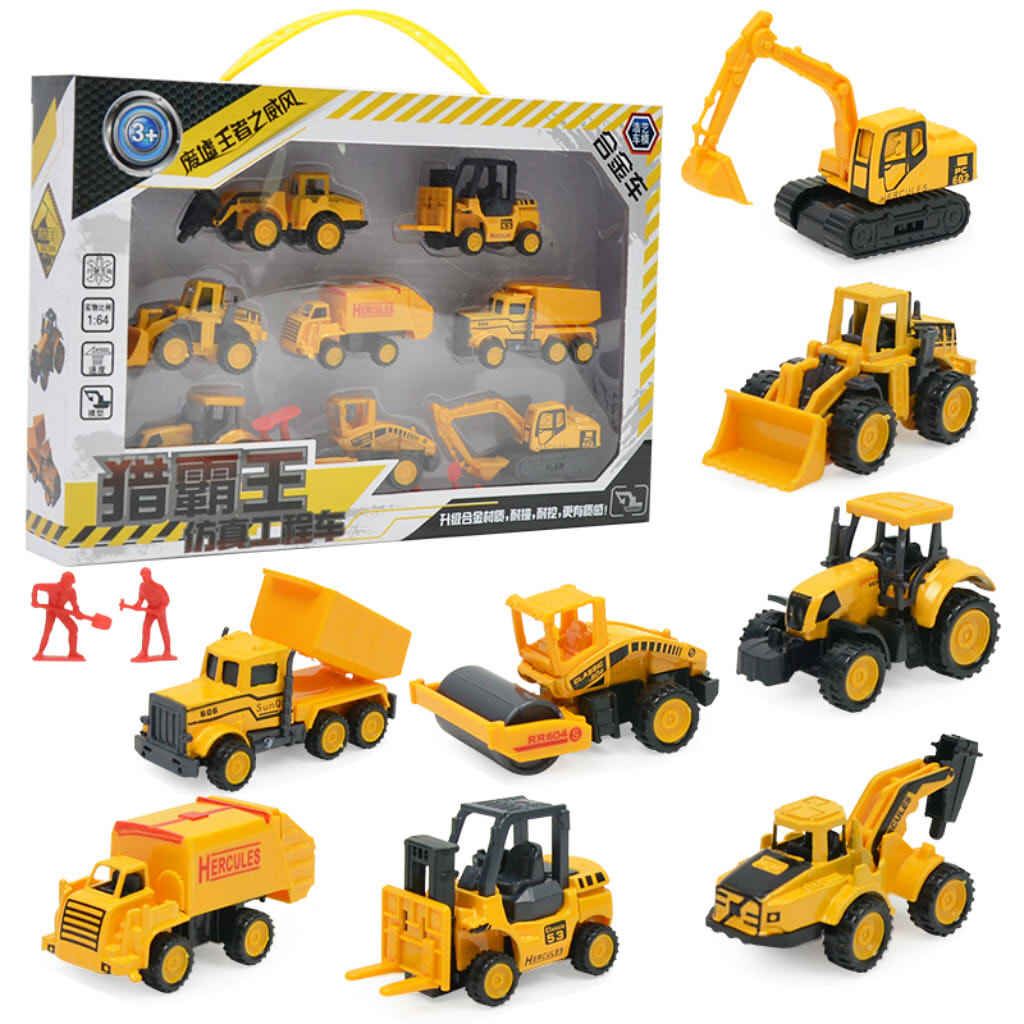 8 Pcs High Simulation Alloy Engineering Vehicle Model Alloy Excavator