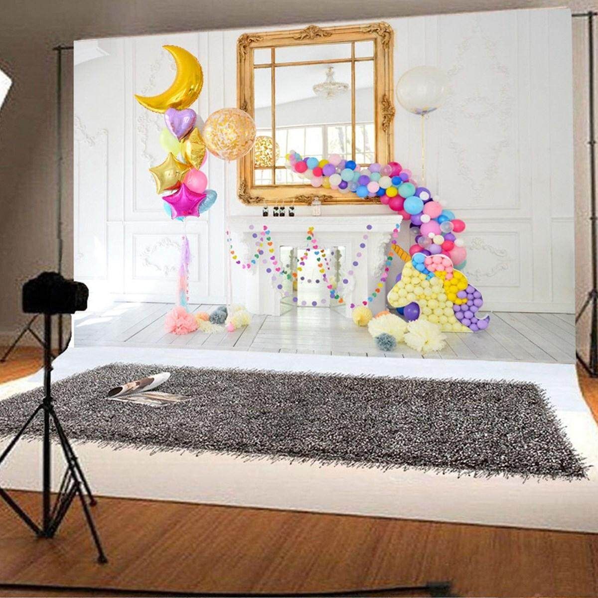 5x7FT Kid Birthday Backdrop Baby Photography Balloon Horse Background Vinyl