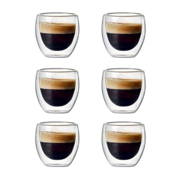 Set Of 2/6 80ml Double-wall Insulated Glass Coffee Cup