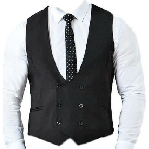 Men's Double Breasted Waistcoat  - Black