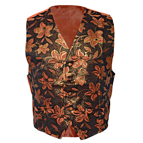 Detailed Floral Waistcoat - Orange & Brown