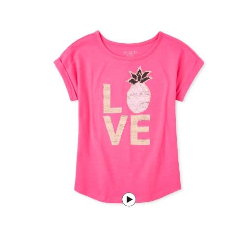 Love 3d Flip Sequin Pineapple Top- Pink